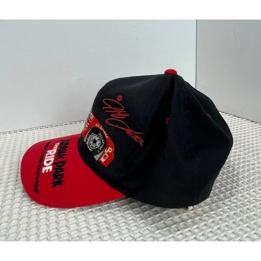 Vtg 90s hat Jurassic Park Jeff Gordon red Cap Ride‎ All Over Logo Movie Nascar